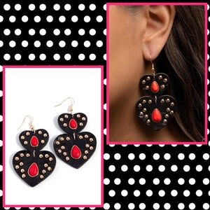2/$10 Paparazzi Studded Sister - Red Earrings